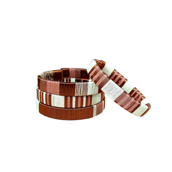 Handwoven Raffia & Wire Medium Bracelet (Pink/Cream/Copper)