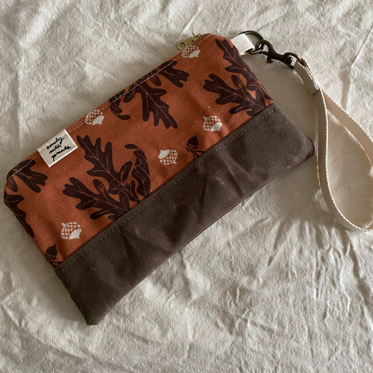 Oak Leaf Waxed Canvas Wristlet