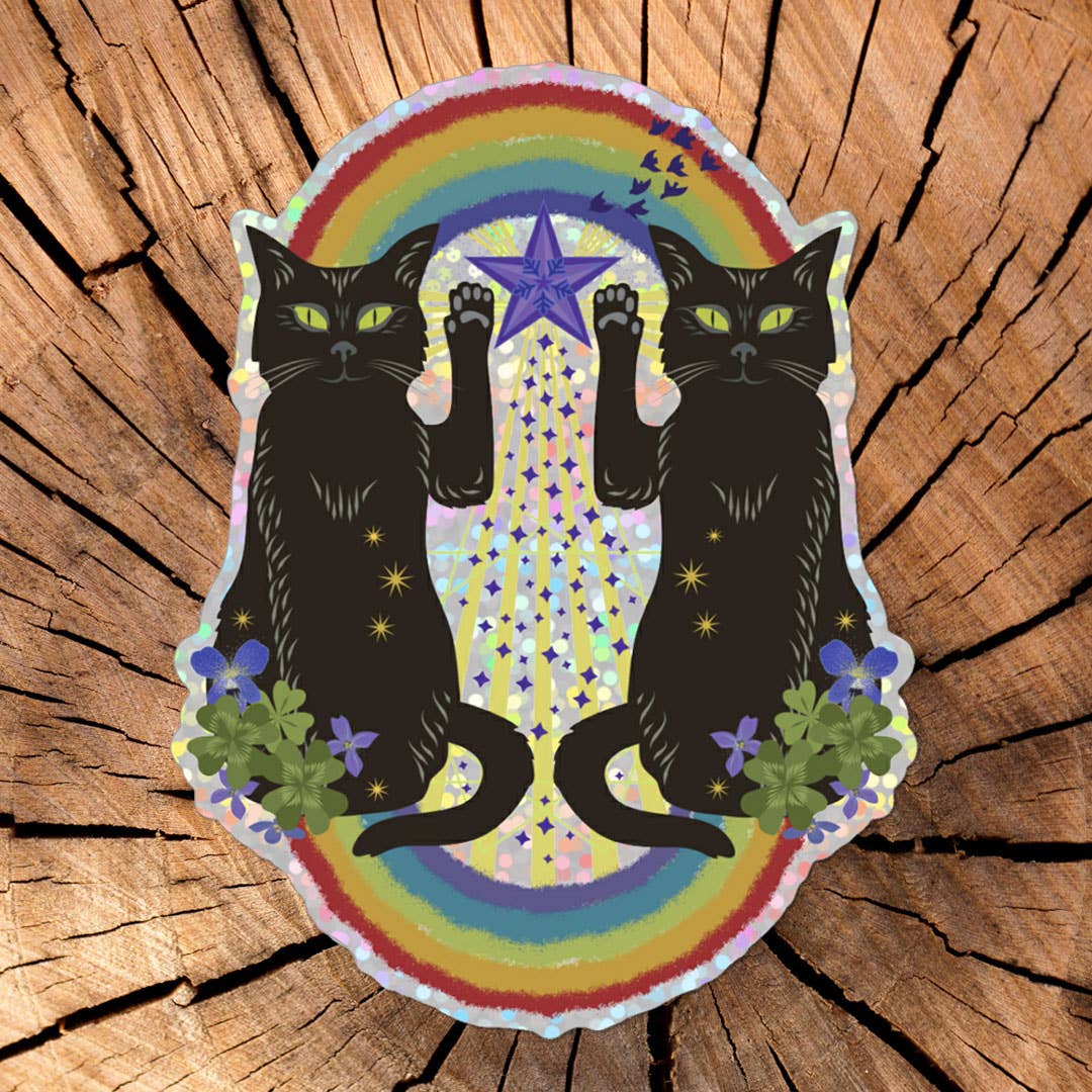 Luck Cats Holographic Glitter PVC-Free Sticker