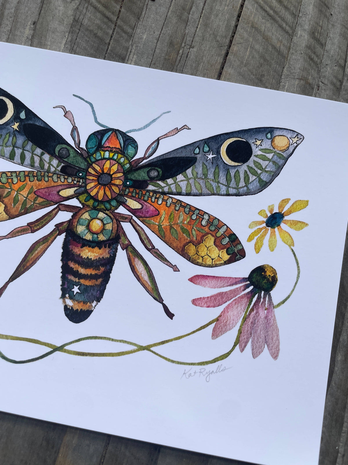 Honey Bee and Blooms Art Print (11&quot; x 14&quot;)