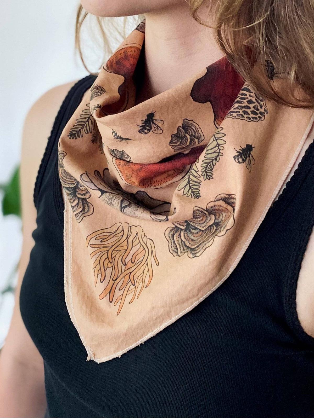 Tea Dyed Mushroom Mandala Bandana