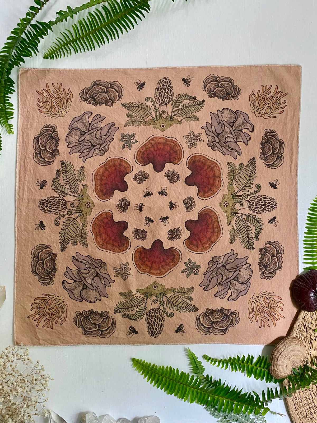 Tea Dyed Mushroom Mandala Bandana