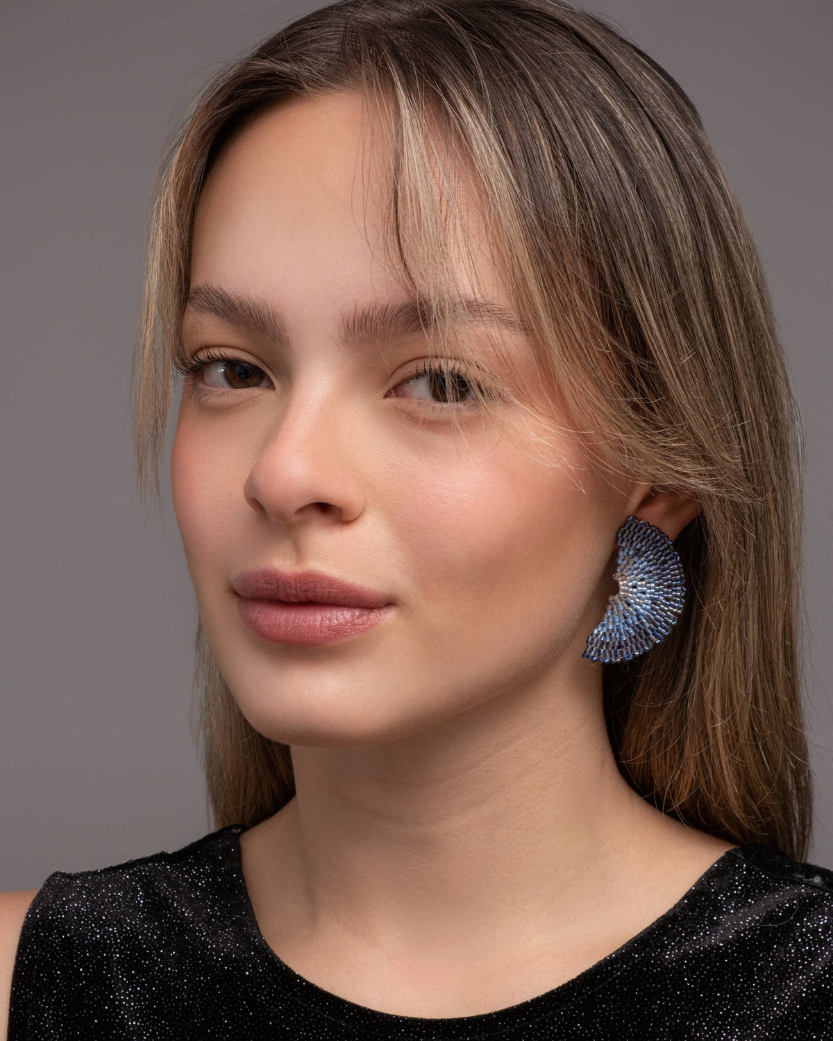 Blue Ginkgo Leaf Beaded Handwoven Stud Earrings