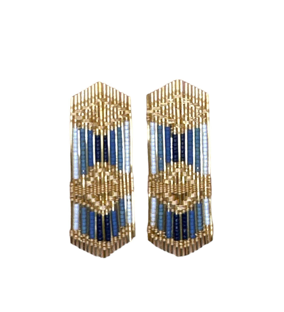 Handwoven Wire and Bead Regalia Earrings (Blue)