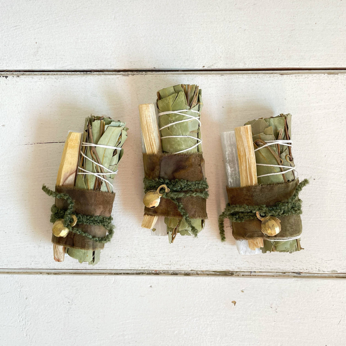 Joy Brass Bell Eucalyptus, Selenite + Palo Santo Bundle