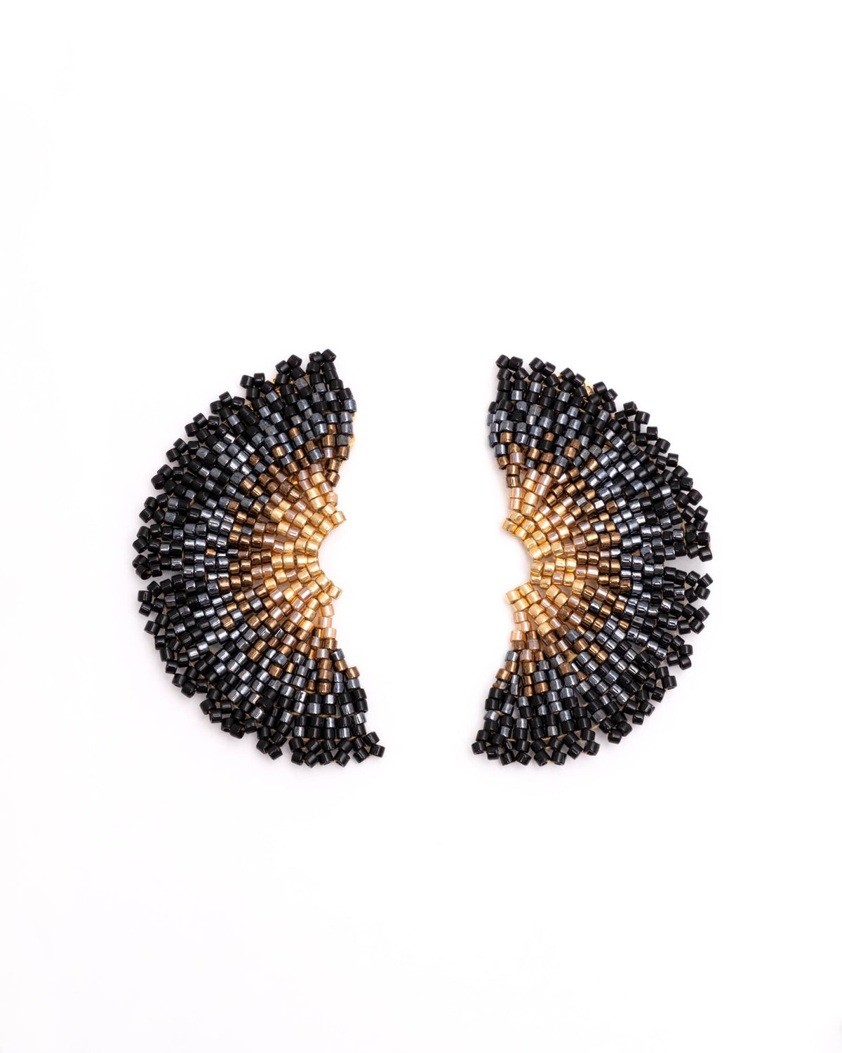 Black Ginkgo Leaf Beaded Handwoven Stud Earrings