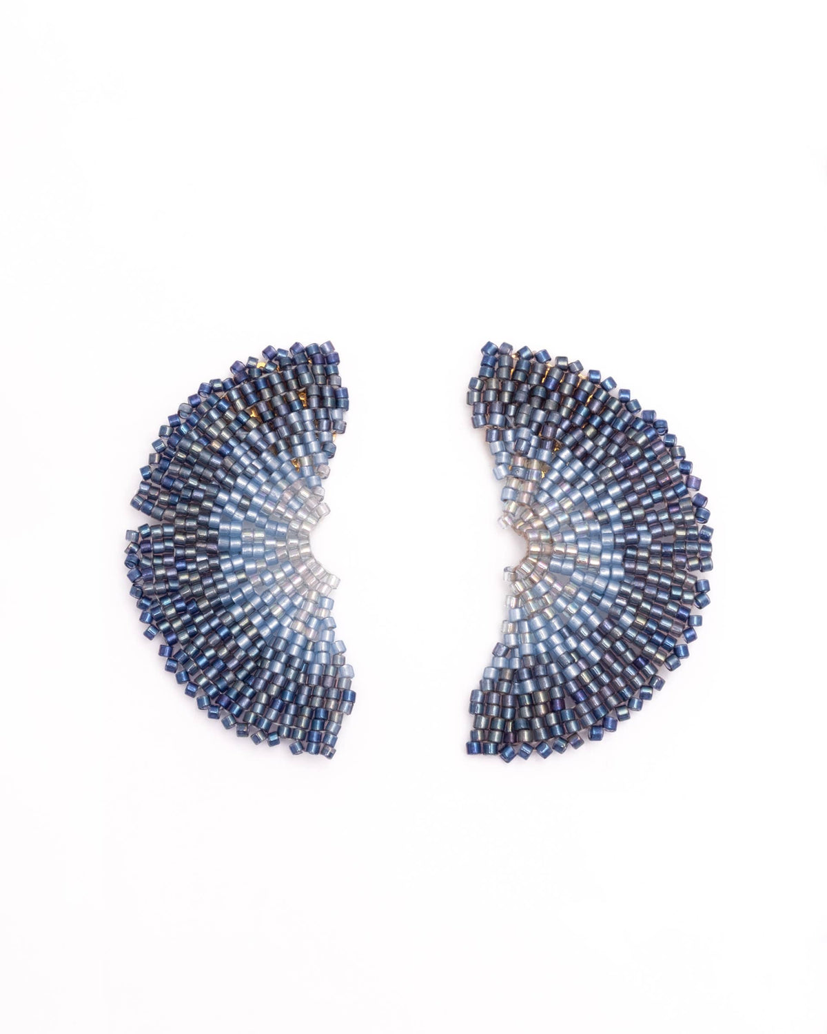 Blue Ginkgo Leaf Beaded Handwoven Stud Earrings