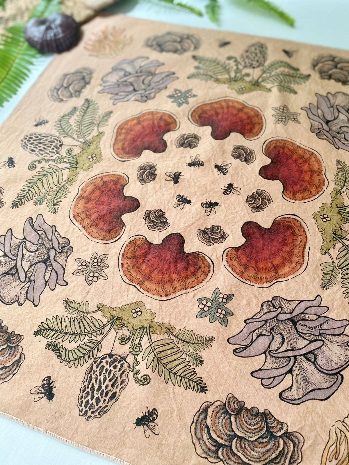 Tea Dyed Mushroom Mandala Bandana