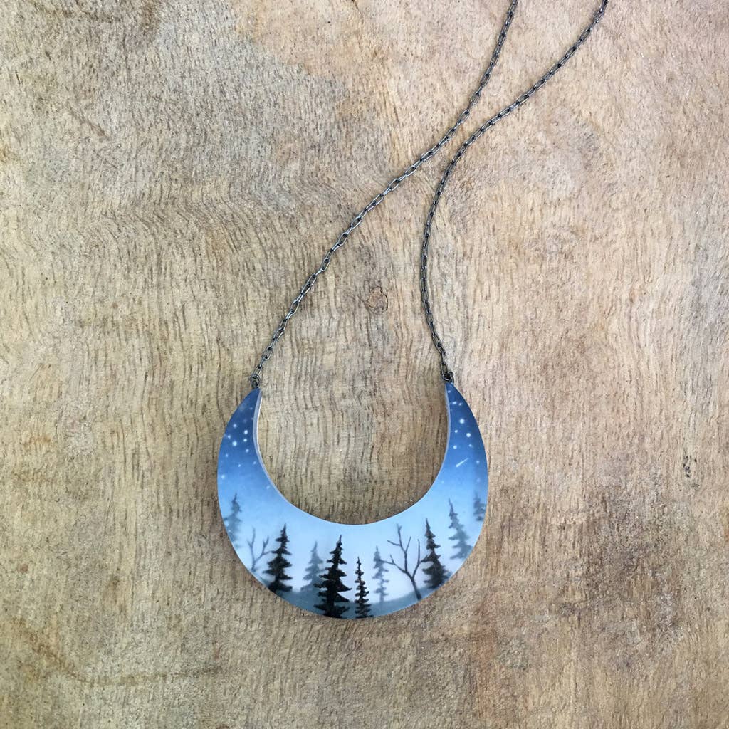 Crescent Woods Painted Necklace