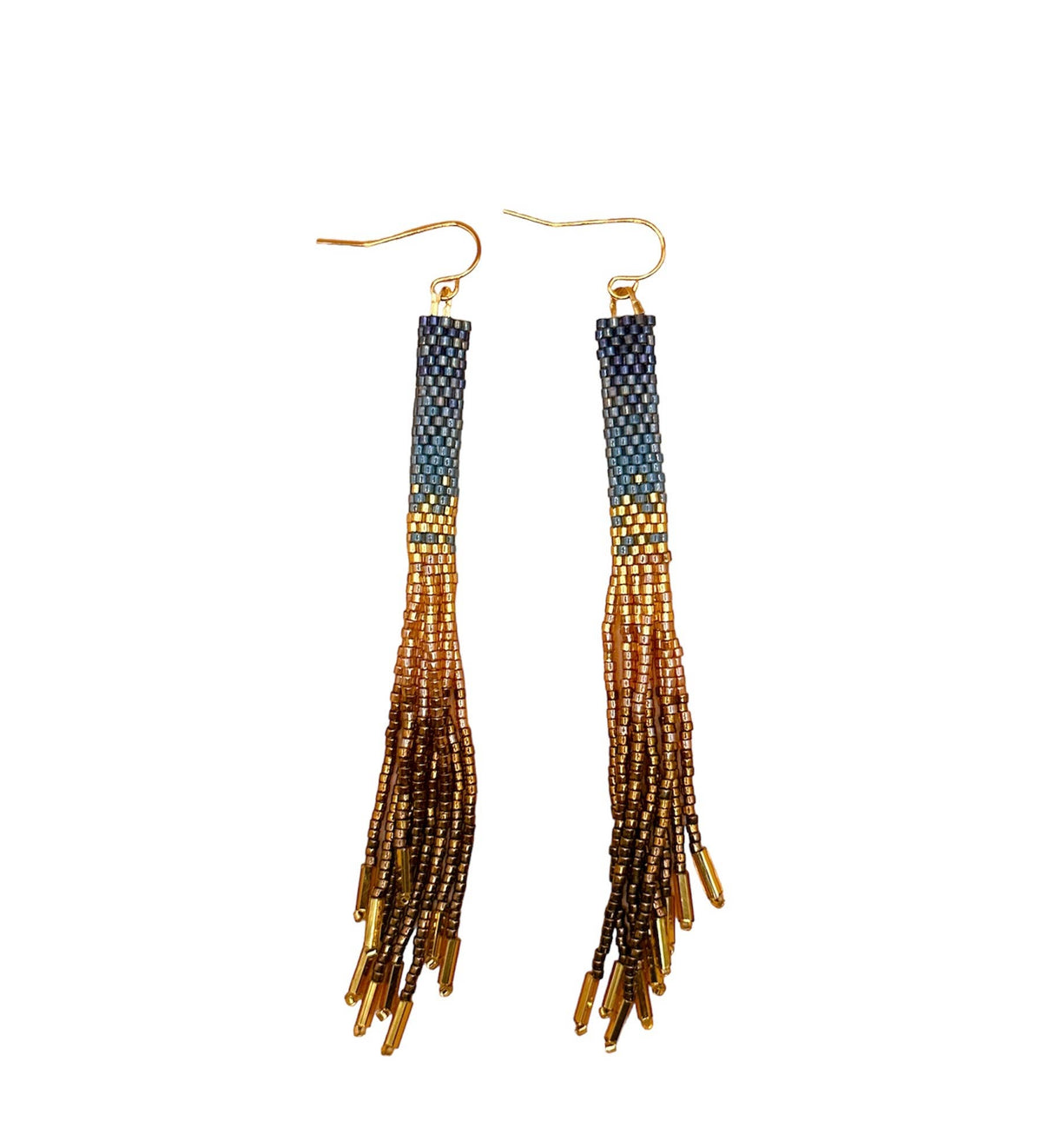 Indigo Ombre Tassel Beaded Handwoven Earrings (Indigo)