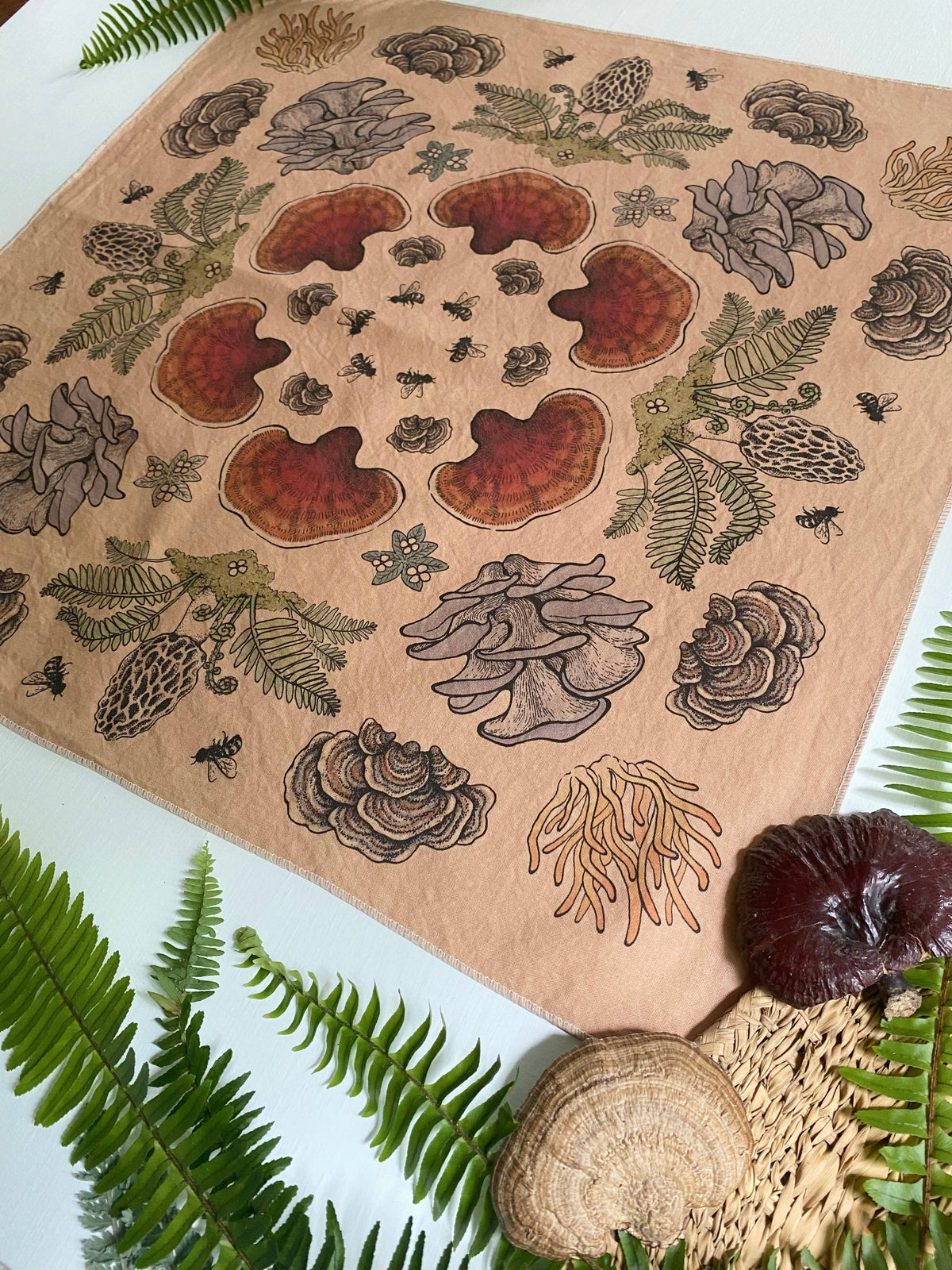 Tea Dyed Mushroom Mandala Bandana