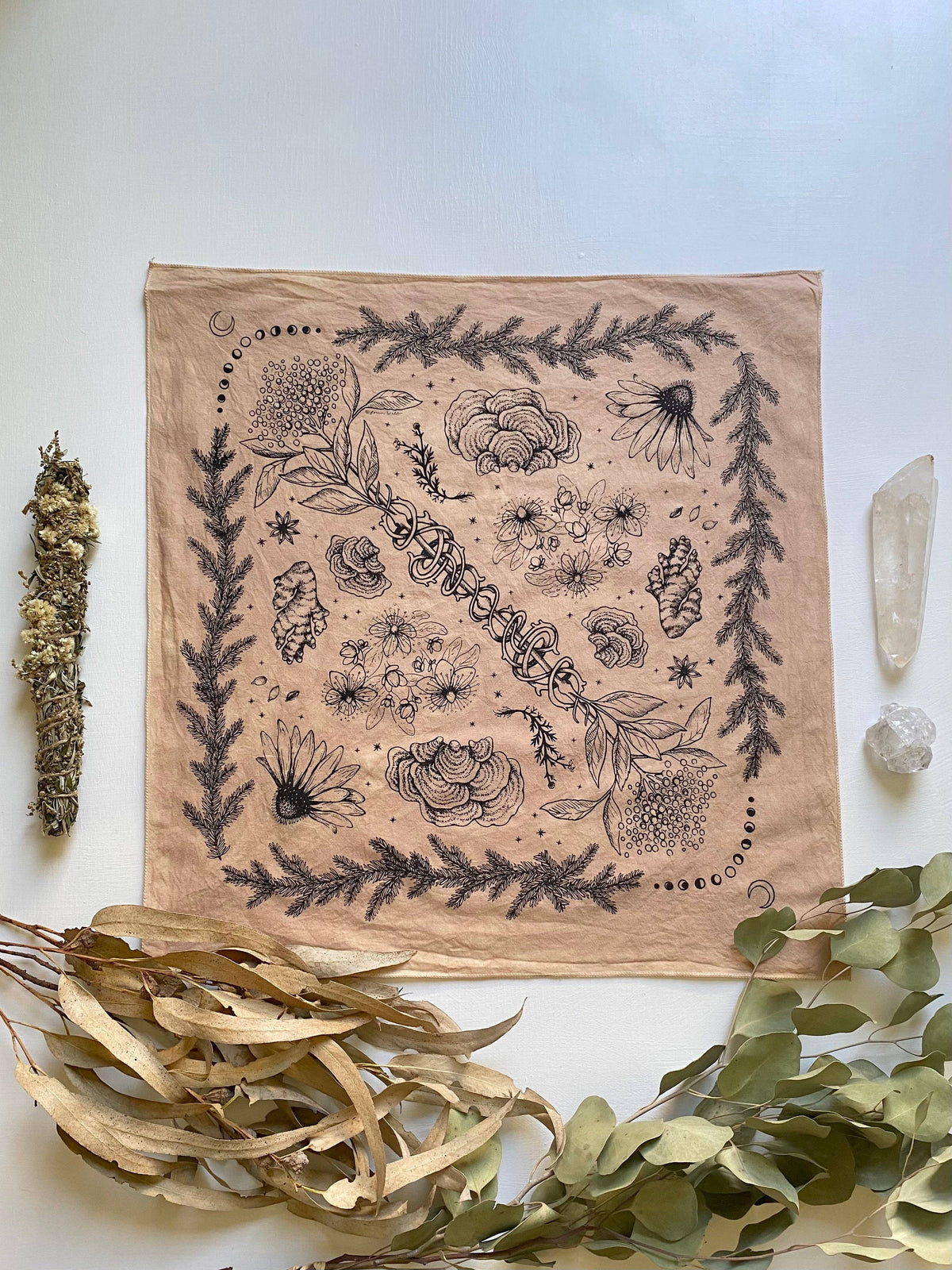 Tea Dyed Herbs of Protection Bandana