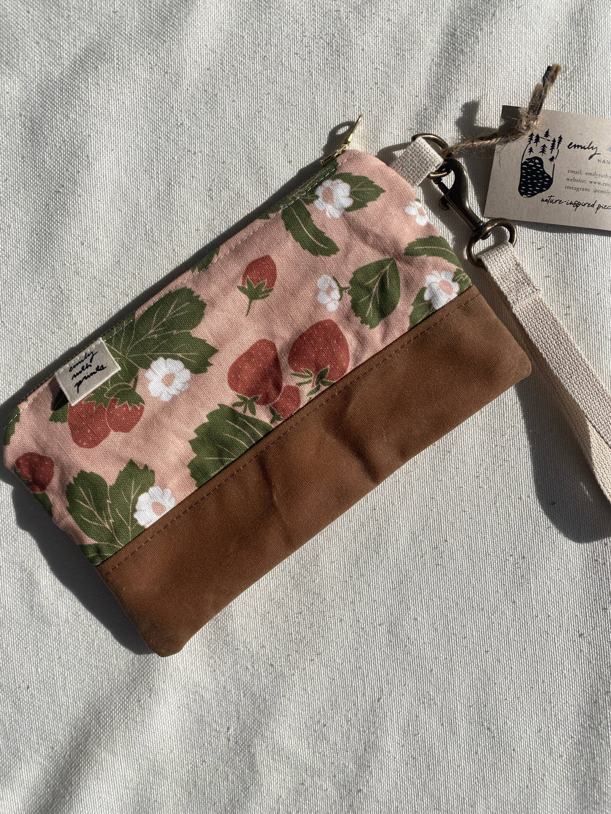 Strawberry Waxed Canvas Wristlet